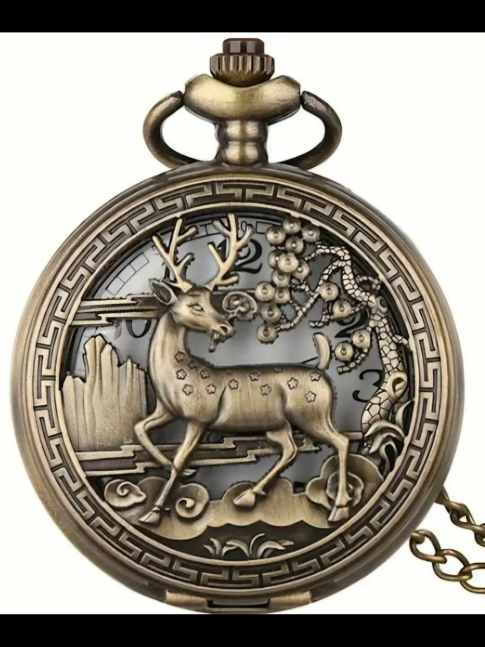 Antique Brass Deer Pocket Watch Decor - Brass Finish